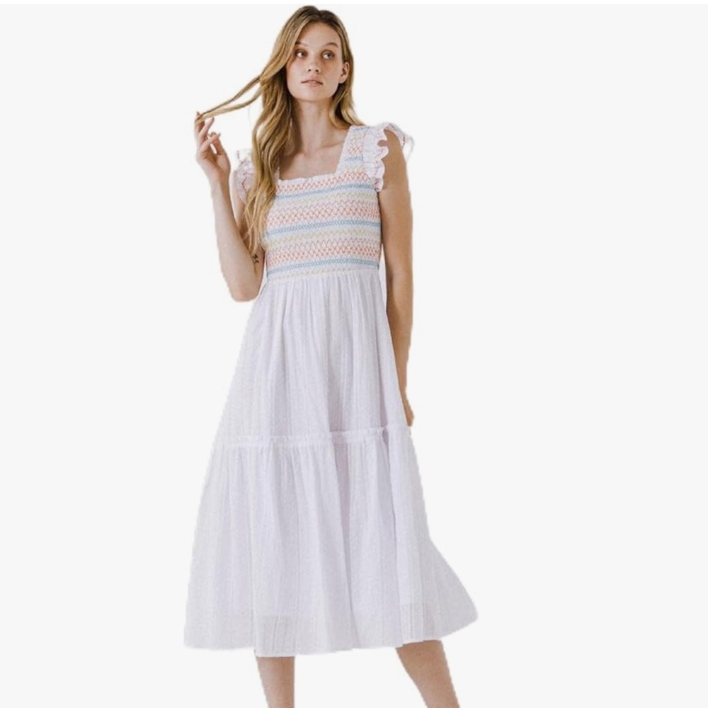 White Sleeveless Dress with Pastel Accents